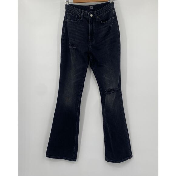 Urban Outfitters BDG Jeans Stretch High Rise Flare Leg Distressed Denim Black 26 - Picture 3 of 9